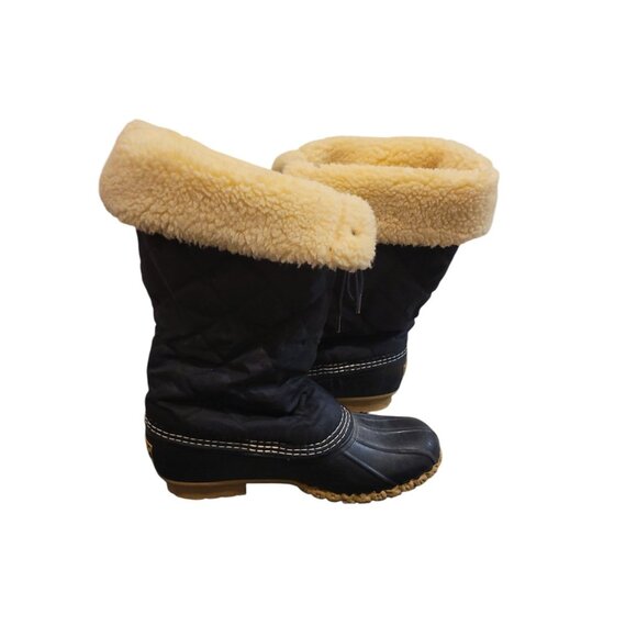 LL Bean Duck Boots Shearling Lined Women Size 7 Black - Picture 1 of 9
